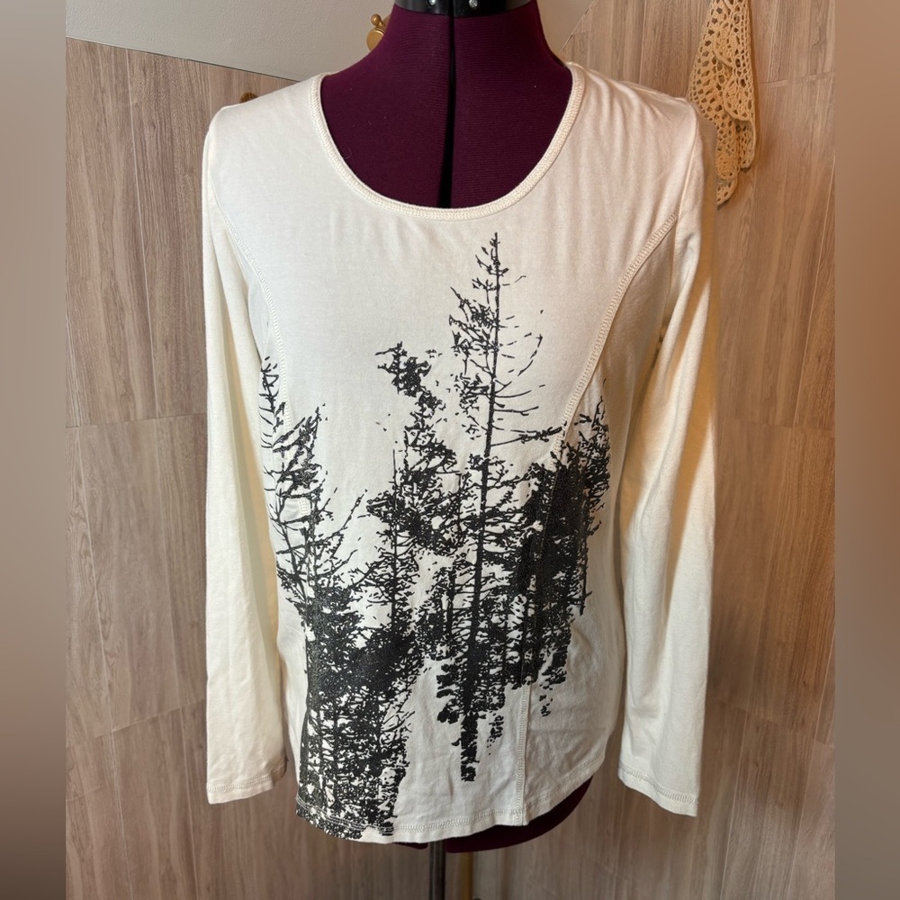 Christopher & Banks Cream Long Sleeve Top with Black Tree Design